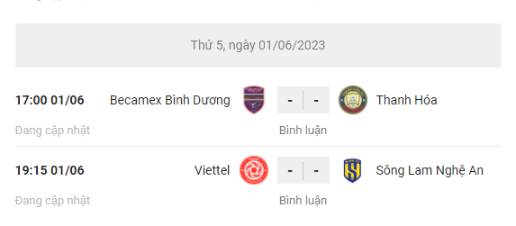 Lịch thi đấu Bóng Đá V-League 1 6 2023